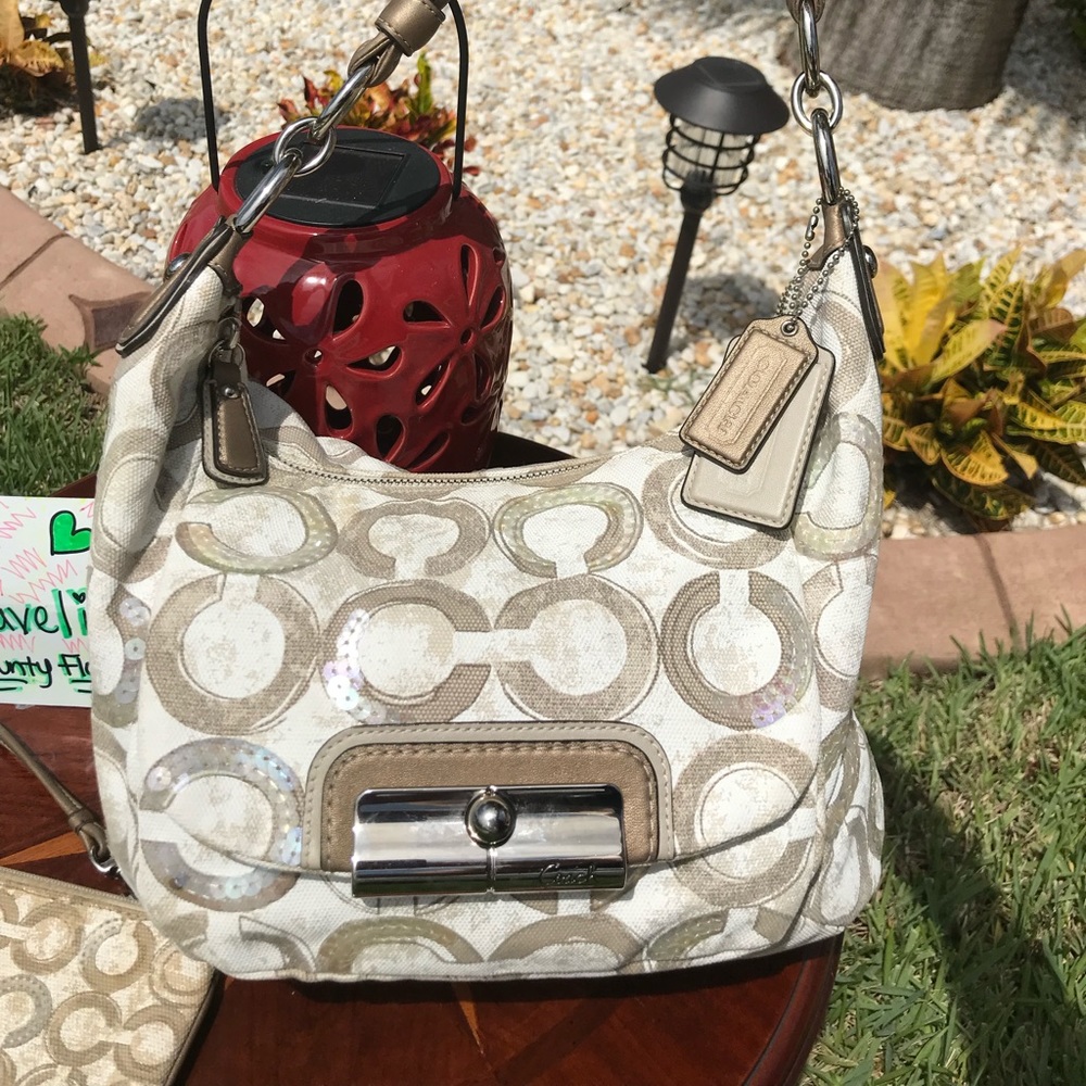 Coach Tan & Sequence Kristen Purse (wristlet SOLD)